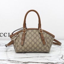 구찌 GG 엠블럼 스몰 탑 핸들 핸드백 베이지 브라운 패브릭 839005