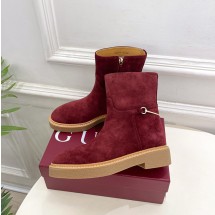 구찌 EDITH 홀스빗 스웨이드 여성 앵클 부츠 레드 811378