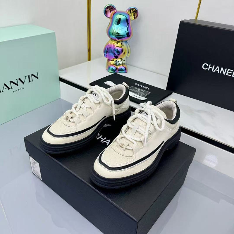 샤넬 25FW 스웨이드 스니커즈 CC로고 운동화 투톤 카프스킨 블랙 화이트 G46258