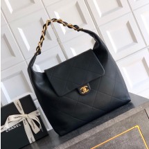 샤넬 맥시 호보 백 유광 카프스킨 블랙 AS5839