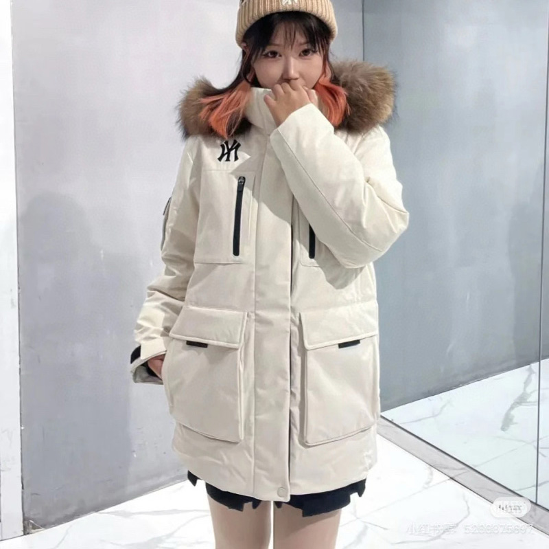 MLB 고프코어 후드 FUR 미드 구스 패딩 남여공용  아이보리 3ADJB0656   F