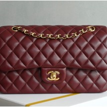 샤넬 클래식 미듐  레드 금장 플랩백  A01112