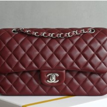 샤넬 클래식 미듐  레드 은장 플랩백  A01112