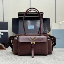 프라다 익스플로어 미디엄 리나일론 가죽 와인 토트 백 1BG596