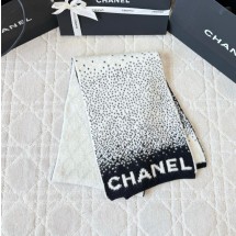 샤넬 스카프 캐시미어, 울 화이트 블랙 AAB243  Y