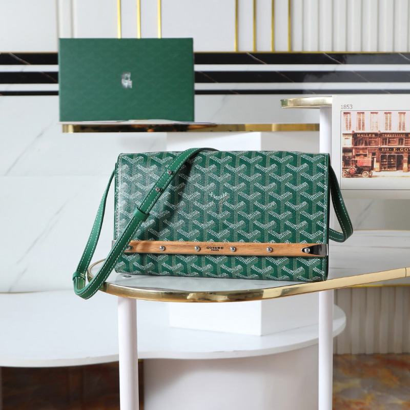 고야드 올드 프린트 탈부착 숄더 플랩 캔버스 가죽 크로스백 그린  MONTECPMLTY51CL51P