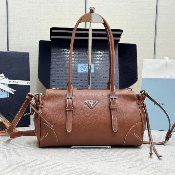 프라다 레더 로고 토트 백 브라운 1BG628