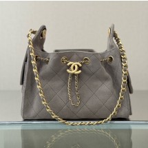 샤넬 26C 크루즈 25백 미니 스웨이드 CC 체인 호보백 그레이 골드 메탈 AS5631
