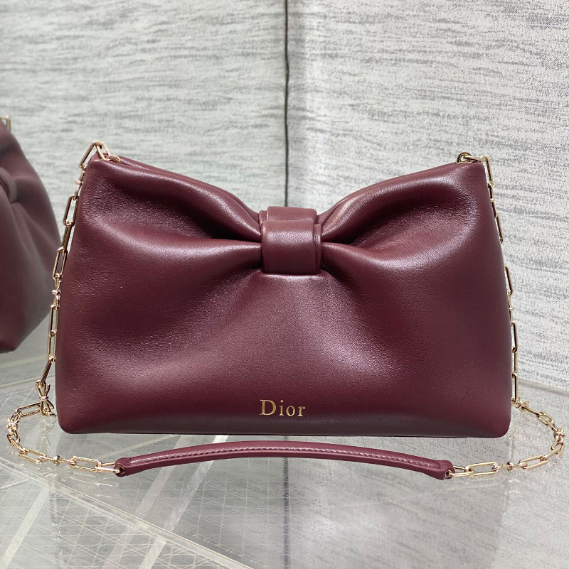 디올 보우 리본 백 미디엄 램스킨 버건디 M0714OUQO_M900