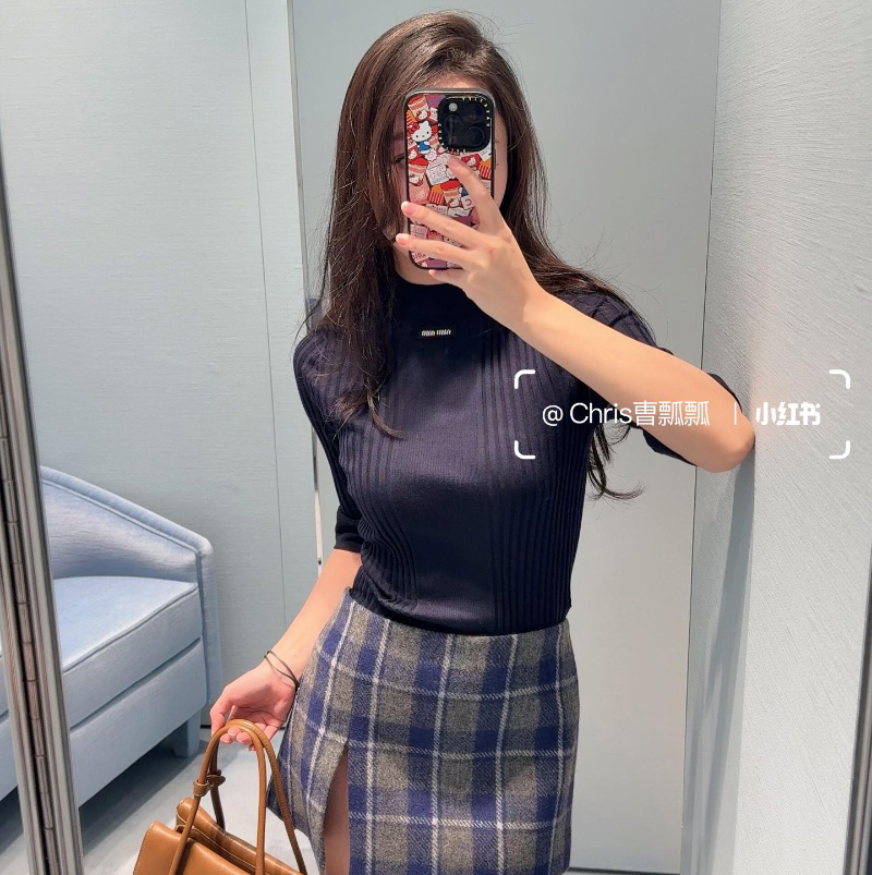 미우미우니트 골지 니트 울 스웨터 네이비 MML02L  H